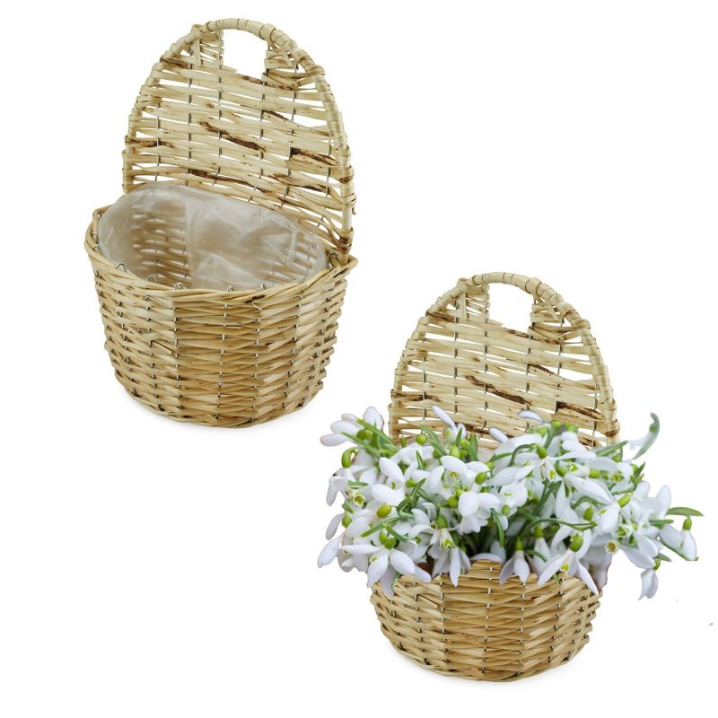 AuldHome Design Wall Hanging Pocket Baskets, Rustic Farmhouse Decor Wicker Painted Baskets, 1 of 9