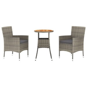 vidaXL Patio Bistro Set with Cushions Outdoor Wicker Furniture Poly Rattan - Dark Gray - 1 of 4