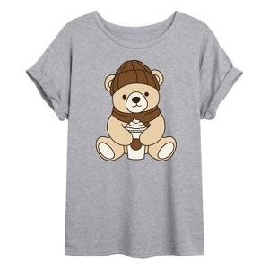 Women's - Instant Message - Coffee Bear Oversized Graphic T-Shirt - 1 of 4