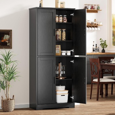 70" Tall White Pantry Cabinet, 4-Door Freestanding Storage Cupboard with Adjustable Shelves