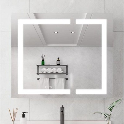 Medicine Cabinet With Lights,Recessed Medicine Cabinet With Mirror,Surface Mount Bathroom Cabinet,Glass Shelf Cabinet,Shaving Cabinet-The Pop Home