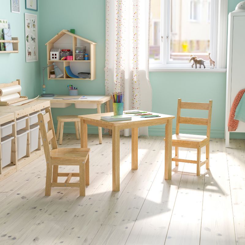 Flash Furniture Kids Solid Hardwood Table and Chair Set for Playroom, Bedroom, Kitchen - 3 Piece Set, 3 of 16