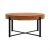 Gulches 33.86" Modern Retro Round Coffee Table - Fir Wood Top with Cross Wood Grain Splicing, Black Metal Cross Legs, 220+ LBS Capacity - 4 of 4
