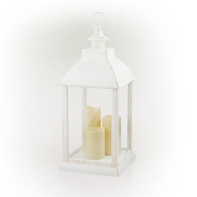 22" White Plastic LED Flameless Candle Lantern