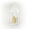 Alpine Corporation White Candlelit Lantern with LED Lights, 23 inch 