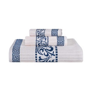 100% Cotton Medium Weight Floral Infinity Trim 3 Piece Bathroom Towel Set by Blue Nile Mills - 1 of 4