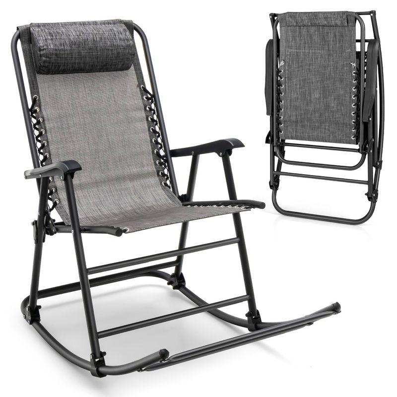 Costway Folding Zero Gravity Rocking Chair Outdoor Patio Headrest Turquoise\ Grey, 1 of 11