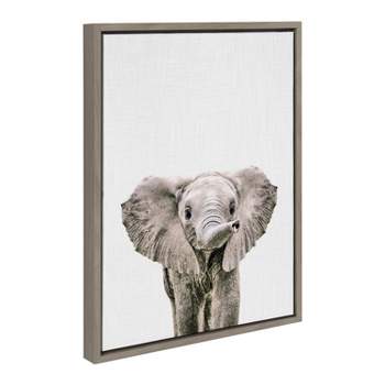 18" x 24" Sylvie Baby Elephant Color Framed Canvas by Simon Te of Tai Prints Gray - Kate & Laurel All Things Decor