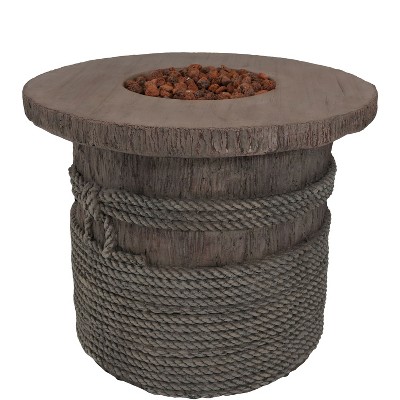 Light Brown Rope and Barrel Design Propane Gas Fire Pit Table