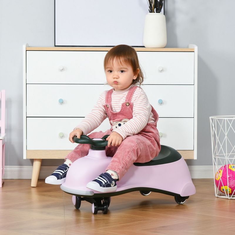 Qaba Kids Wiggle Car Ride on Toy with LED Flashing Wheels, Swing Car for Toddlers, No Batteries, Gears or Pedals - Twist, Turn, Wiggle Movement to Steer, 2 of 9