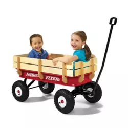 Radio Flyer Full Size All Terrain Classic Steel and Wood Pull Along Wagon, Red