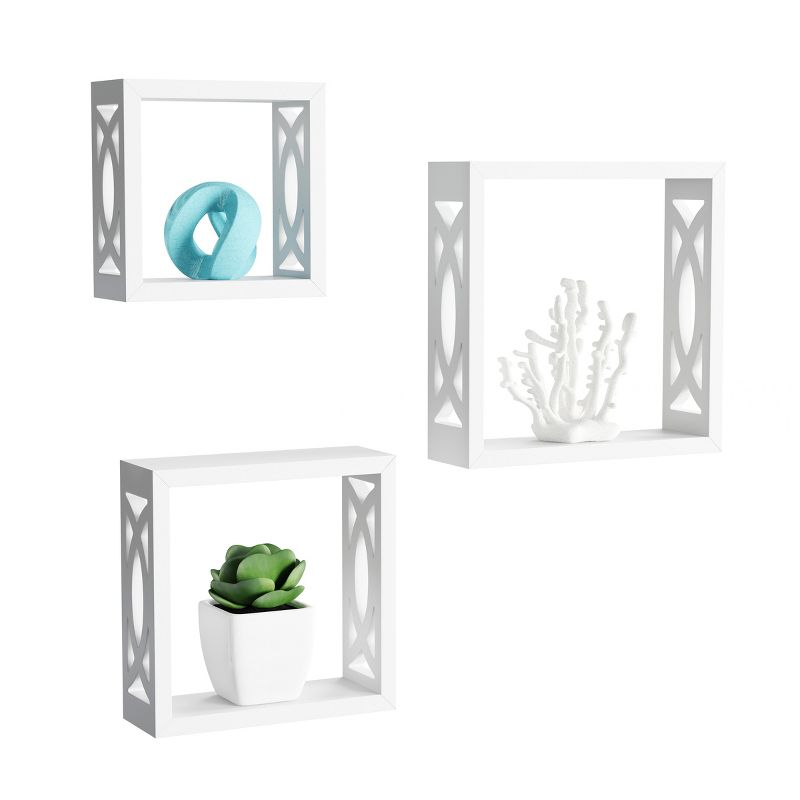 Floating Shelves- Open Cube Wall Shelf Set with Hidden Brackets, 3 Sizes to Display Decor, Photos, More- Hardware Included by Hastings Home (White), 2 of 9