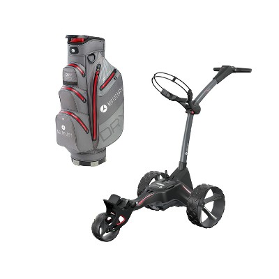 Motocaddy M1 DHC Electric Foldable 3 Wheel Electric Caddy Cart with Dry Series Lightweight Nylon Travel Carrying Golf Club Cart Bag, Red