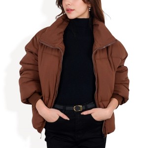 Anna-Kaci Women's Oversized Quilted Puffer Jacket with Zipper Front and Ribbed Cuffs - 1 of 4