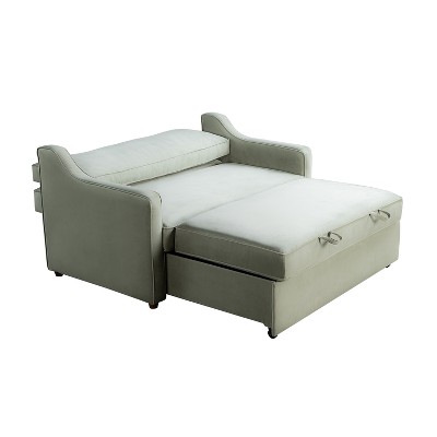 Sage Green Velvet Full Sleeper Loveseat with Wood Legs