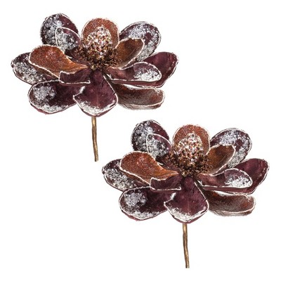 Glittered Magnolia Flower Stem (Set of 2)
