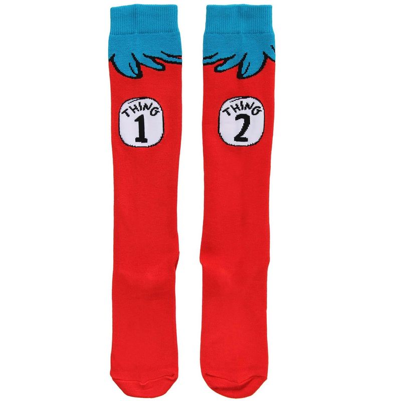 HalloweenCostumes.com One Size Fits Most  Dr. Seuss Thing 1 & Thing 2 Costume Socks for Adults., White/Red/Blue, 4 of 7