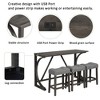 FONTOI 4-Piece Bar Table Set with Power Outlet and USB Ports Featuring 3 Upholstered Stools for Living Room Dining Game Room, Dark Gray, 59"*19"*36" - 4 of 4