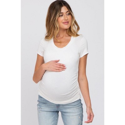 PinkBlush White Basic Short Sleeve Maternity Fitted Top