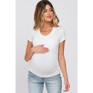 PinkBlush White Basic Short Sleeve Maternity Fitted Top - 1 of 4