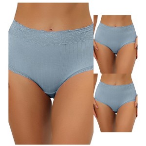 Allegra K Women's High-Waisted Tummy Control Comfortable Lace Trim Ribbed Briefs 3 Packs - 1 of 4