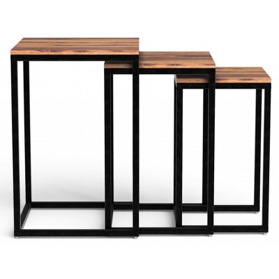 HomeRoots Set of Three 17" Black And Brown Solid Wood Nested Tables