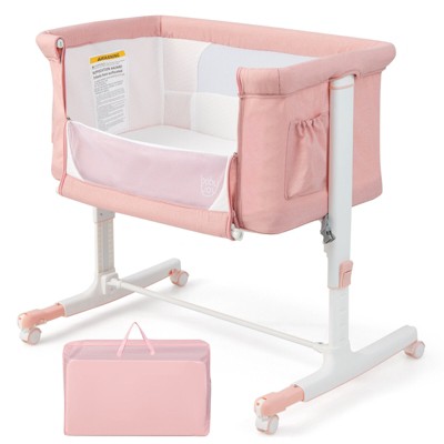 Image of Costway 3-in-1 Baby Bassinet Beside Sleeper Crib with 5-Level Adjustable Heights Pink
