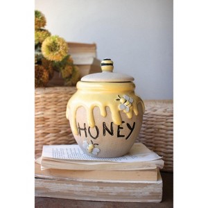 Ceramic Honey Jar 8" Handcrafted Bee-Themed Glazed Pot, Set of 2 by Kalalou - 1 of 4