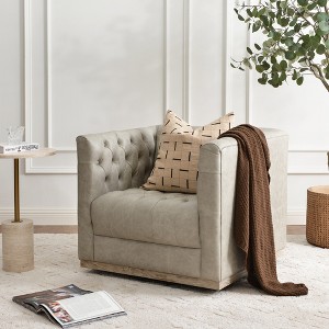 KINWELL 100% Genuine Leather Square Swivel Barrel Accent Chair - 1 of 4