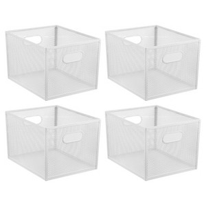 Perforated Metal Storage Bin with Handles for Pantry - Set of 4 - White - 1 of 4