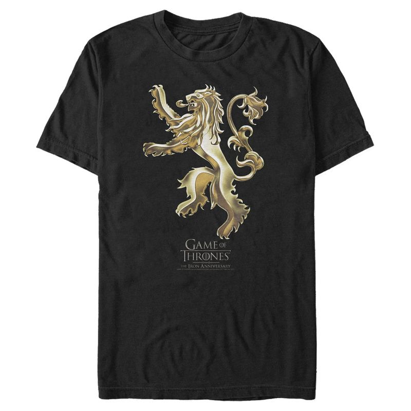 Men's Game of Thrones Iron Anniversary Lannister Metal Lion Crest T-Shirt, 1 of 6