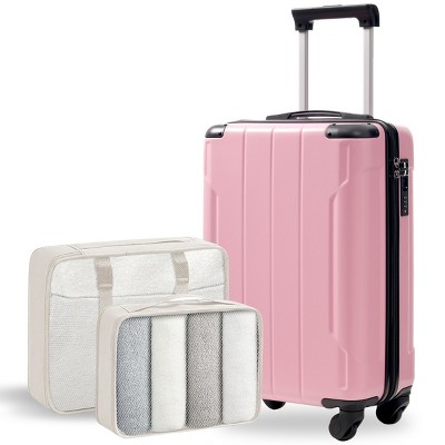 FURNIinspire Bag And Luggage Sets 20 Inch Luggage Set, Lightweight Checked Suitcase with 2 Mesh Bag Travel Business, Pink, 8.3"*13.6"*21.5"
