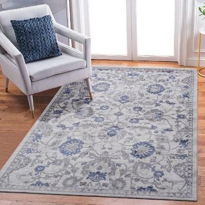 Kumasinova Stain-Resistant Area Rug, Non-Shedding Blue/Silver Door Mat,Kid & Pet-Friendly, Oriental Area Rug for Living Room,Latex-Free Cotton Backing