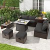Tangkula 9 Pieces Outdoor Patio Furniture Set with 35" Propane Fire Pit Table Wicker Sectional Sofa Set w/ Storage Box Black/Gray/Navy/Red/Turquoise/Off White - 3 of 4