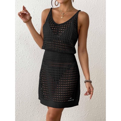 Summer Crochet Hollow Out Knit Beach Bathing Suit Swim Cover Ups Cruise Outfits Vacation Dresses for Women