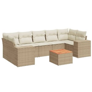 vidaXL Patio Sofa Set with Cushions Outdoor Furniture 8 Piece Poly Rattan - Beige and Cream - 1 of 4