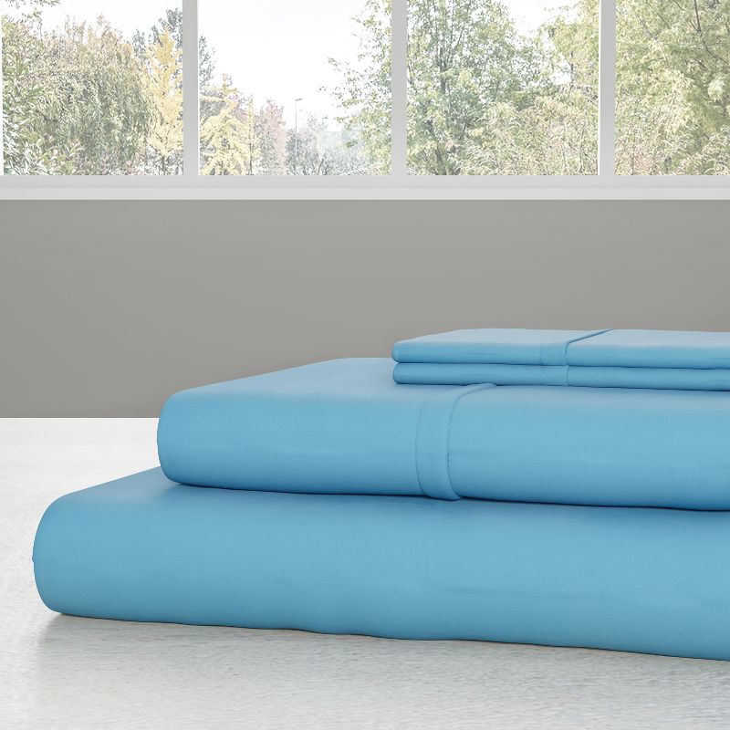 Brushed Microfiber Sheet Set- 3 Piece Bed Linens-Fitted & Flat Sheets, Pillowcase-Wrinkle, Stain & Fade Resistant by Lavish Home (Twin XL, Light Blue), 2 of 5