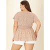 Women's Plus Size Floral Smocked Waist Flare Sleeve V Neck Peplum Blouses - Agnes Orinda - 4 of 4