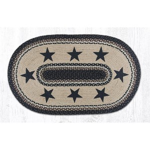 Earth Rugs Black Stars Oval Rug – 27"x45" Braided Jute Patch Mat with Country Americana Primitive Design - 1 of 3