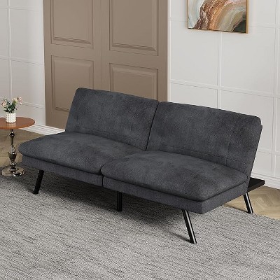 Vipbear black linen sofa bed, adjustable backrest, multi-functional small sofa bed, living room, apartment, office
