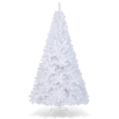 Tangkula 7ft White Artificial PVC Christmas Tree Festive Winter Tree w/ Stand Indoor/Outdoor