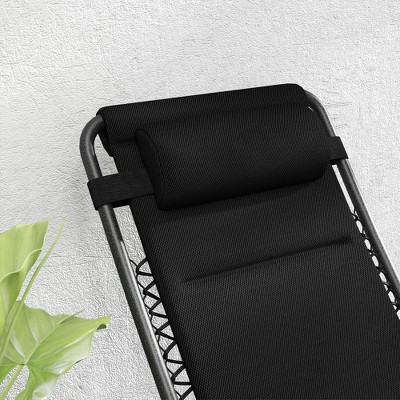 Black Steel Zero Gravity Outdoor Lounge Chairs with Cushions and Tray, Set of 2