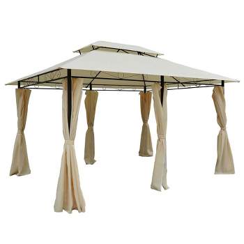 Outsunny 10' x 13' Outdoor Soft Top Gazebo Pergola with Curtains, 2-Tier Steel Frame Gazebo for Patio