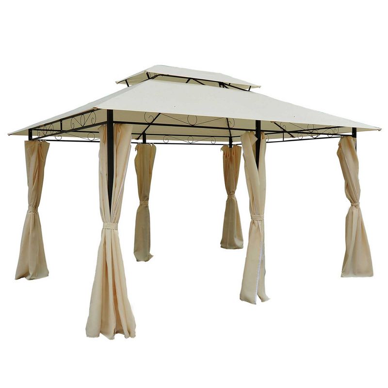 Outsunny 10' x 13' Outdoor Soft Top Gazebo Pergola with Curtains, 2-Tier Steel Frame Gazebo for Patio, 1 of 11