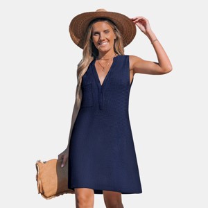 Women's Navy Crochet Sleeveless Cover-Up Dress for Beach Getaways -Cupshe - 1 of 4