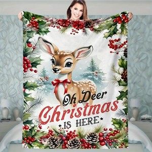 Lomsoe Cute Christmas Elk Print Flannel Blanket - All Seasons Soft and Warm Throw Blanket for Bed, Napping, Camping, Travel, Office - 1 of 4