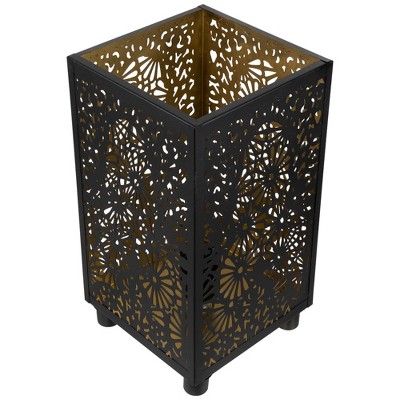 Black and Gold Floral Laser-Cut Iron Table Lamp - 11"
