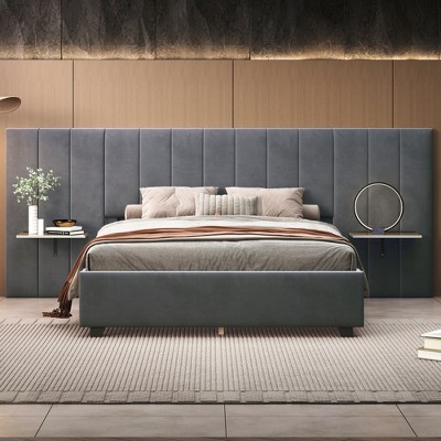 Whisen Modern Design Upholstered Platform Bed with Big Headboard