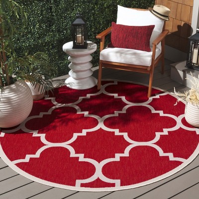 Reversible Red Synthetic 5'3" Round Indoor/Outdoor Rug