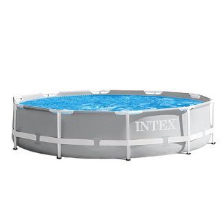 Intex 26701EH 10ft x 30in Prism Frame Metal and PVC 4-Person Outdoor Above Ground Swimming Pool Set with 330 GPH Filter Pump and Easy Set-Up, Gray